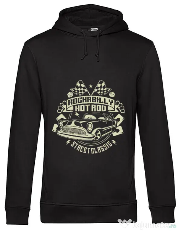 Hoodie barbat cu gluga Rockabilly Hotrod Negru