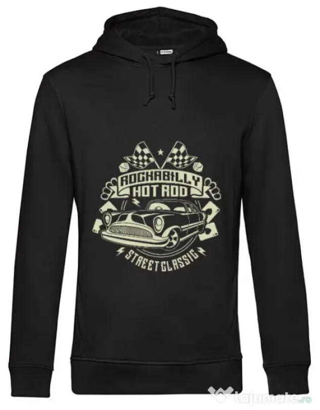 Hoodie barbat cu gluga Rockabilly Hotrod Negru