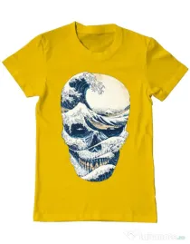 Tricou ADLER barbat The Great Wave off Skull Galben