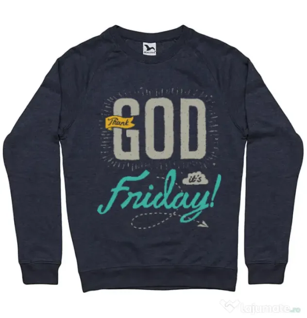 Bluza ADLER barbat Thank GOD its Friday Denim inchis