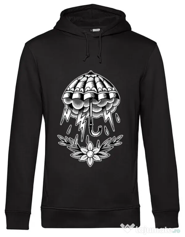 Hoodie barbat cu gluga Umbrella Tattoo Negru