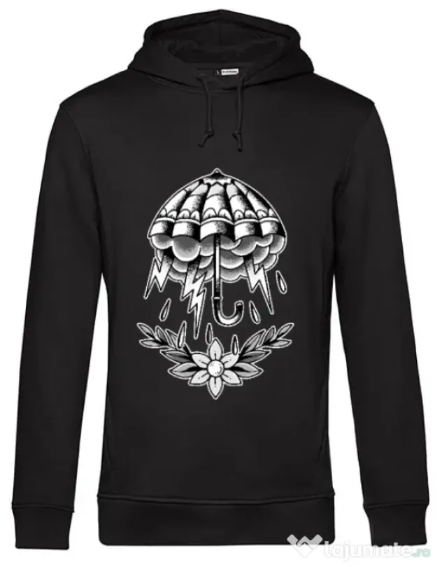 Hoodie barbat cu gluga Umbrella Tattoo Negru