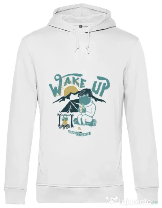 Hoodie barbat cu gluga Wake up and drink a coffee Alb