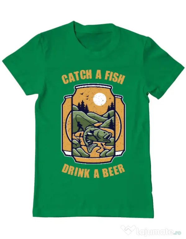 Tricou ADLER barbat Catch a fish Verde mediu