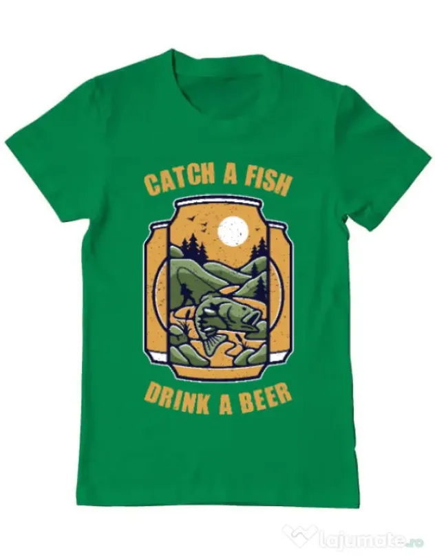 Tricou ADLER barbat Catch a fish Verde mediu