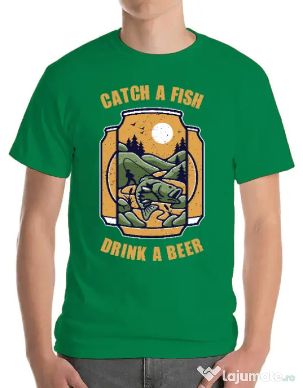Tricou ADLER barbat Catch a fish Verde mediu
