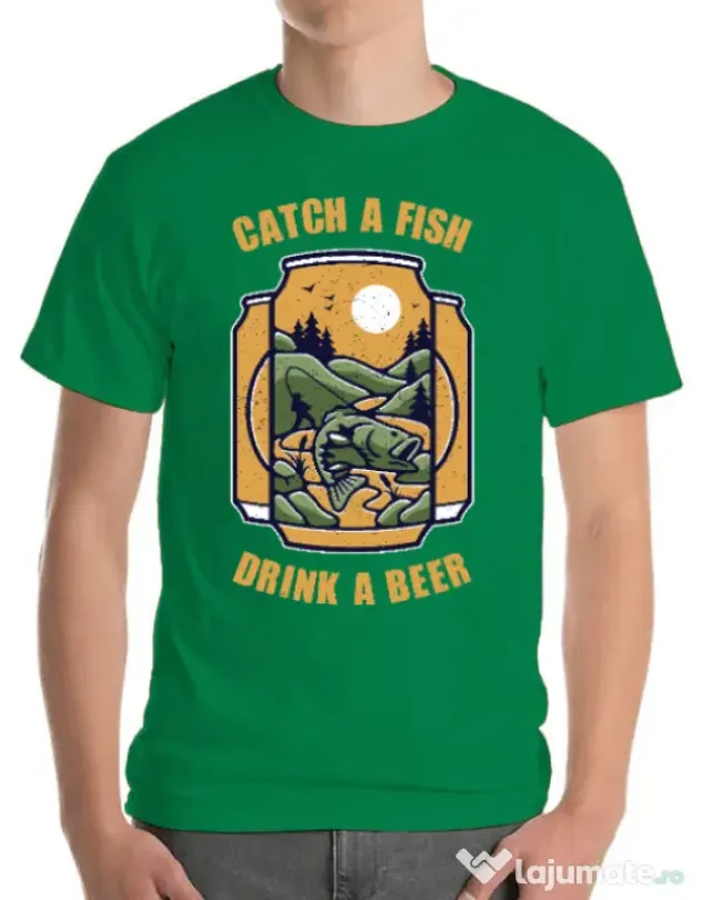 Tricou ADLER barbat Catch a fish Verde mediu