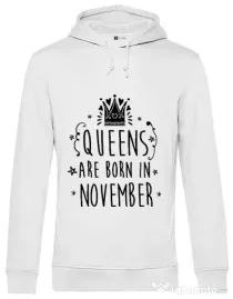 Hoodie barbat cu gluga Queens are born in November Alb