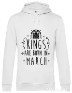 Hoodie barbat cu gluga Kings are born in March Alb