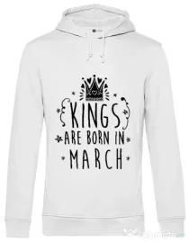 Hoodie barbat cu gluga Kings are born in March Alb