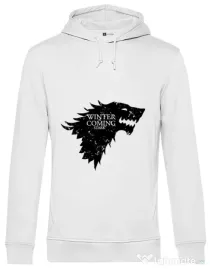 Hoodie barbat cu gluga Winter is coming Stark Alb