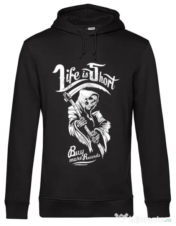 Hoodie barbat cu gluga Life is short Negru