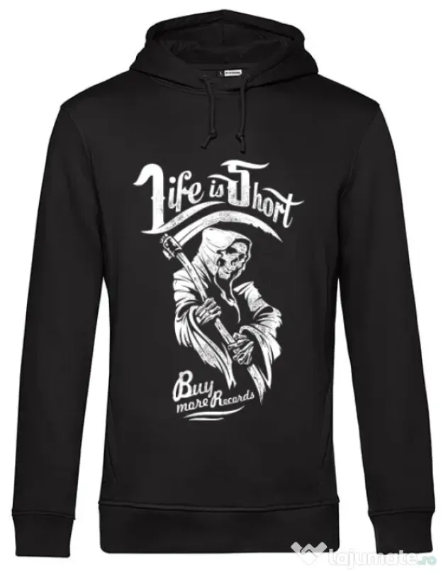 Hoodie barbat cu gluga Life is short Negru