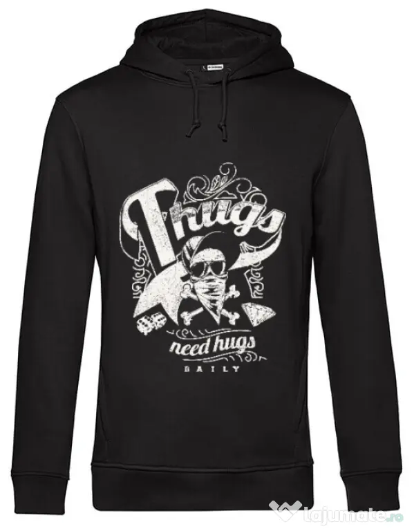 Hoodie barbat cu gluga Thugs need hugs Negru