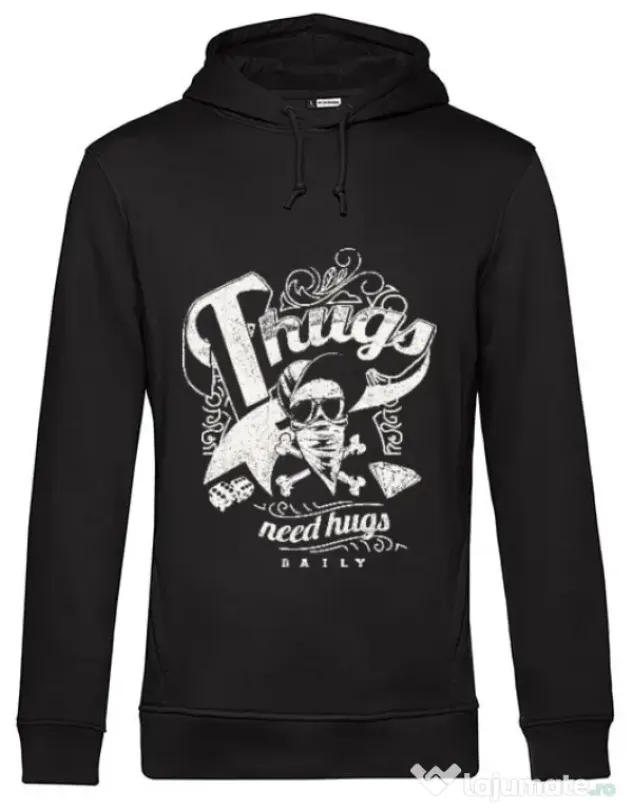 Hoodie barbat cu gluga Thugs need hugs Negru
