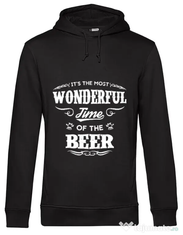 Hoodie barbat cu gluga Wonderful time of the beer Negru