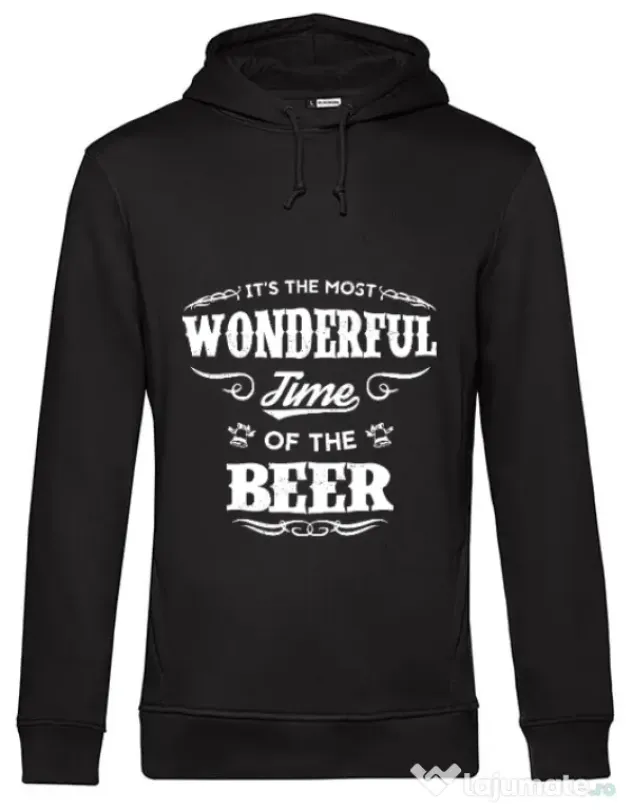 Hoodie barbat cu gluga Wonderful time of the beer Negru