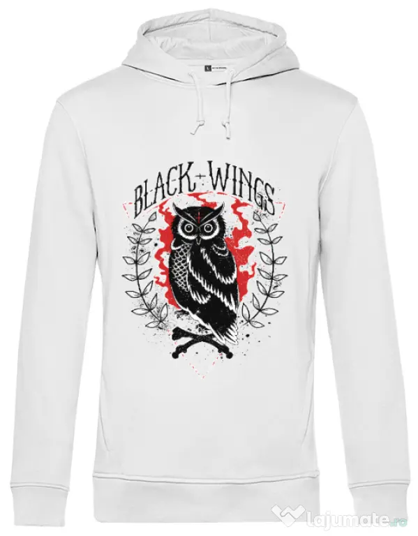 Hoodie barbat cu gluga Black wings Alb
