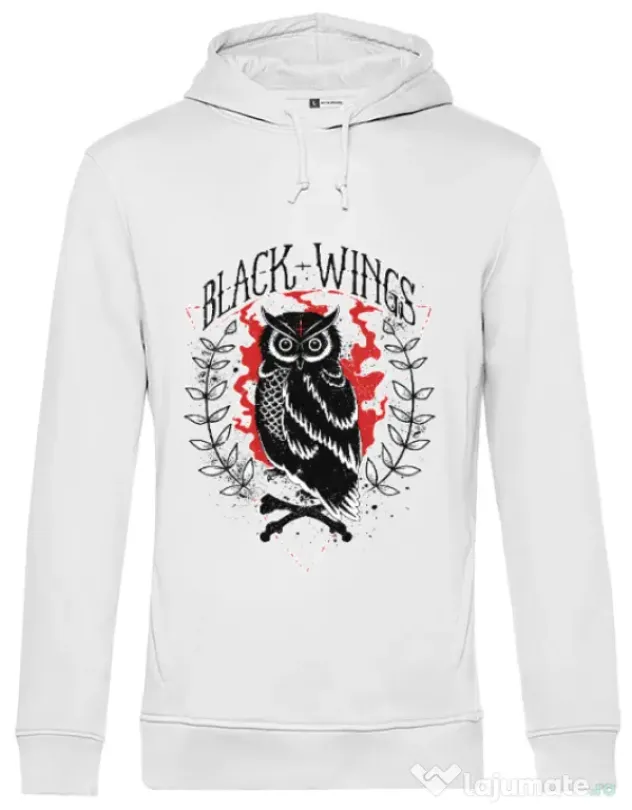 Hoodie barbat cu gluga Black wings Alb