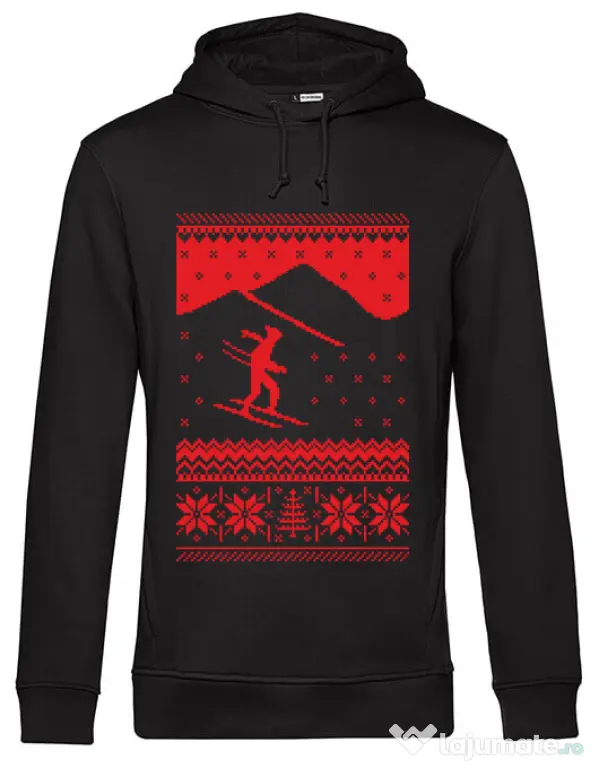 Hoodie barbat cu gluga Ski trip Negru