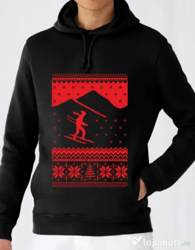 Hoodie barbat cu gluga Ski trip Negru