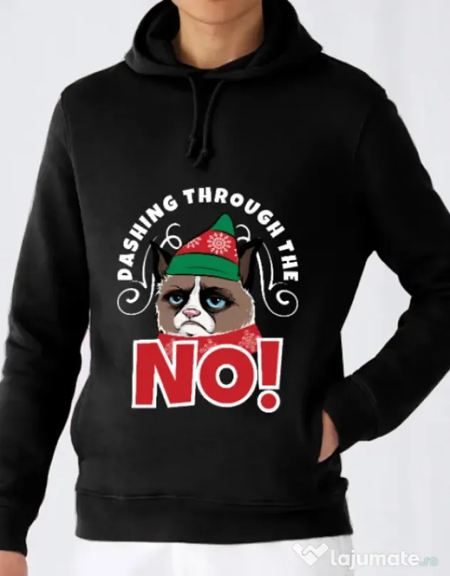 Hoodie barbat cu gluga Dashing through the no Negru