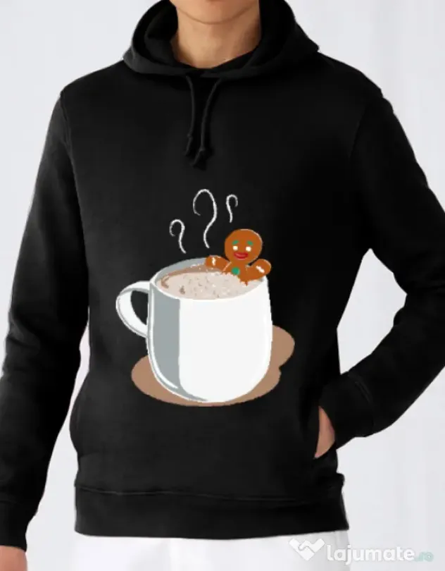 Hoodie barbat cu gluga Gingerbread man Negru
