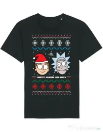 Tricou STANLEY STELLA barbat Rick and Morty Christmas Negru