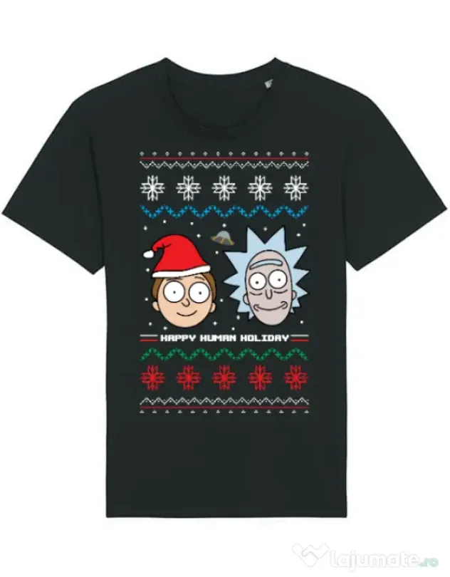 Tricou STANLEY STELLA barbat Rick and Morty Christmas Negru