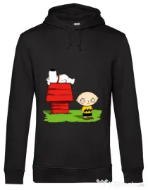 Hoodie barbat cu gluga Stewie and Snoopy Negru