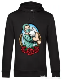Hoodie barbat cu gluga Rockabilly Nurse Negru
