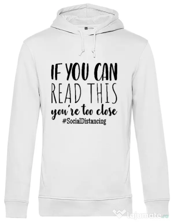 Hoodie barbat cu gluga Too close Alb
