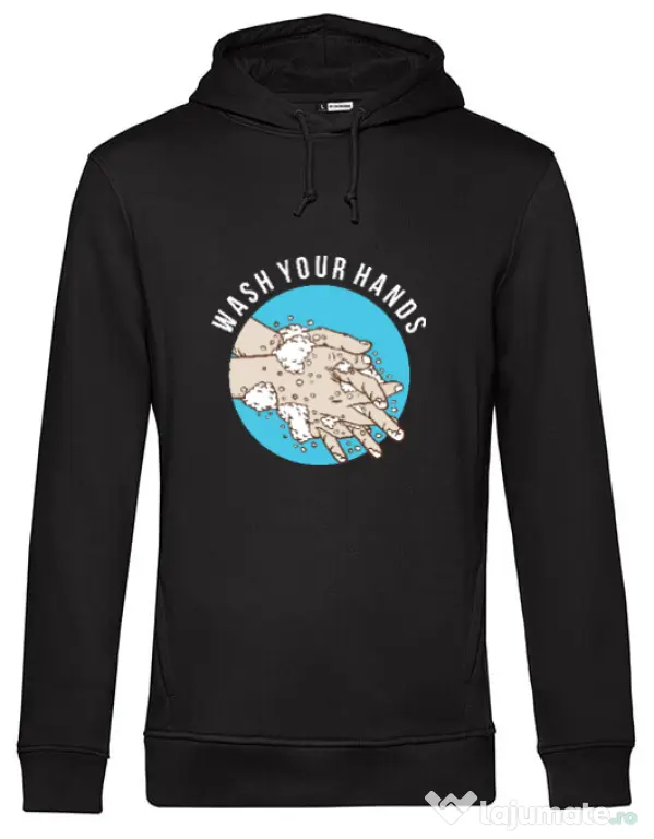 Hoodie barbat cu gluga Wash your hands 2 Negru