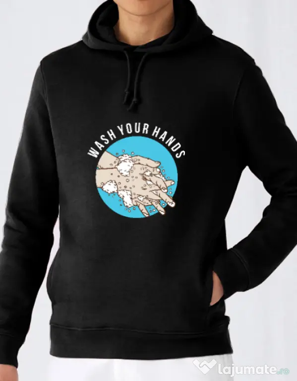 Hoodie barbat cu gluga Wash your hands 2 Negru