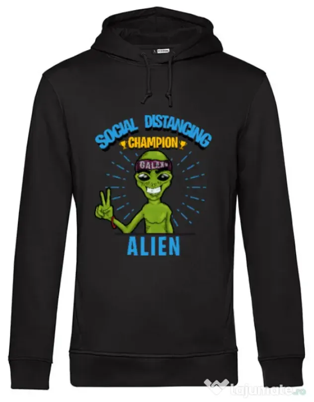 Hoodie barbat cu gluga Social distancing Negru