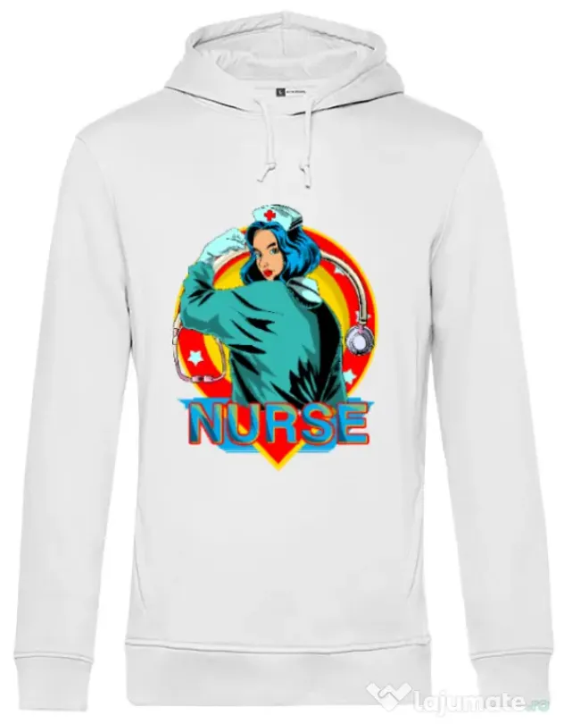 Hoodie barbat cu gluga Strong nurse Alb