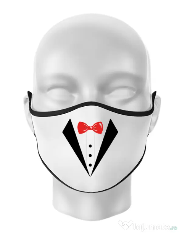 Masca personalizata reutilizabila Groom suit Alb