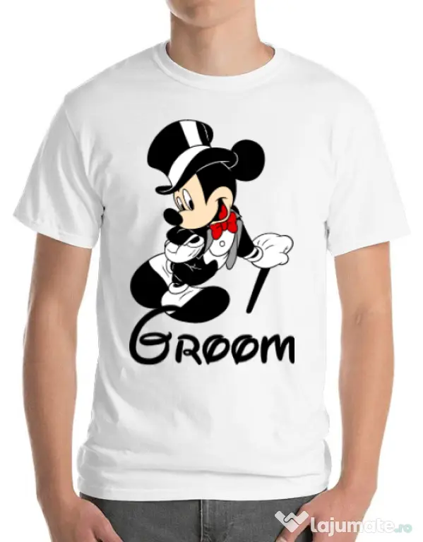 Tricou Mire ADLER Groom Mickey Alb