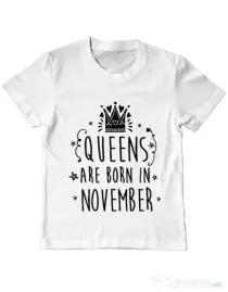 Tricou ADLER copil Queens are born in November Alb