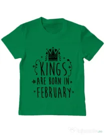 Tricou ADLER copil Kings are born in February Verde mediu