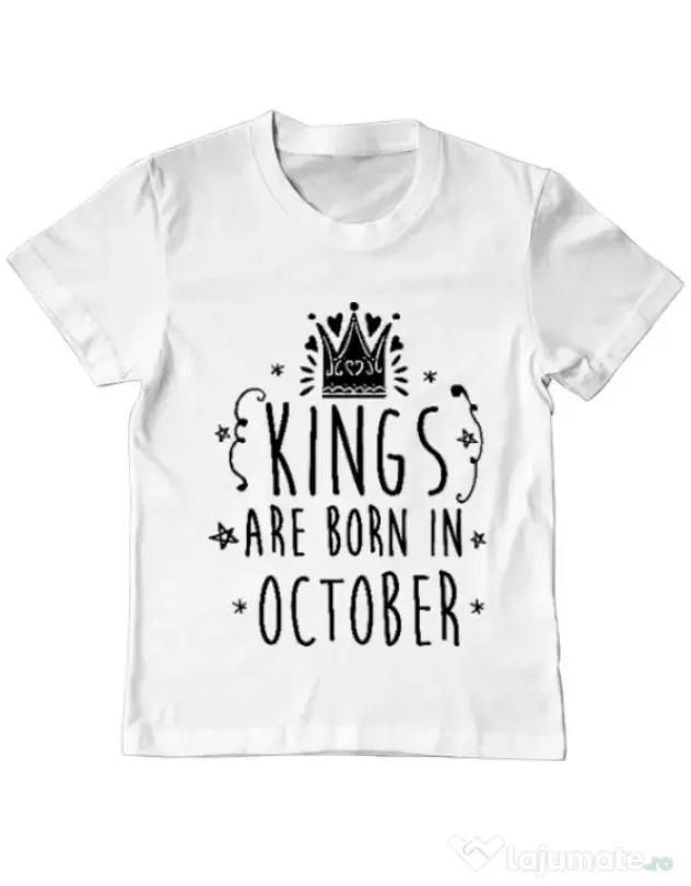 Tricou ADLER copil Kings are born in October Alb