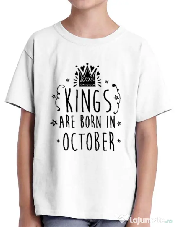 Tricou ADLER copil Kings are born in October Alb