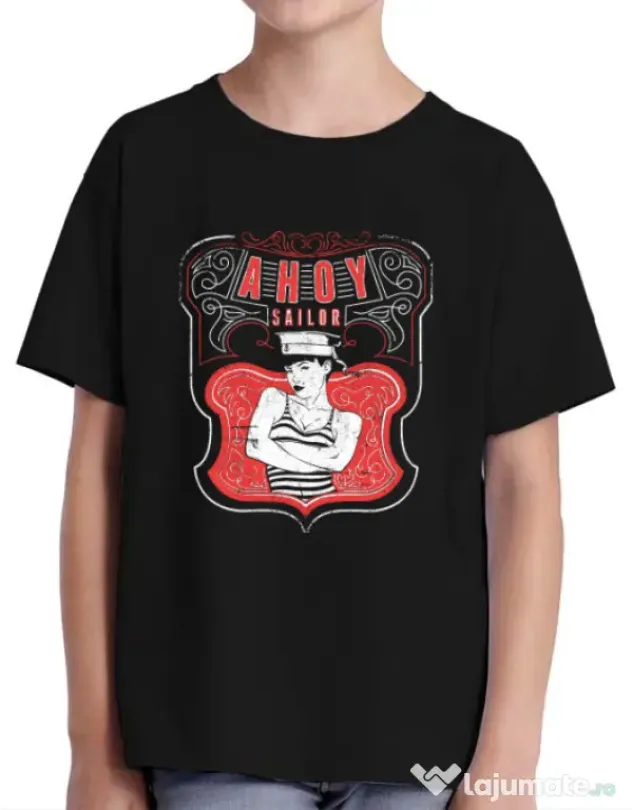 Tricou ADLER copil Ahoy sailor Negru