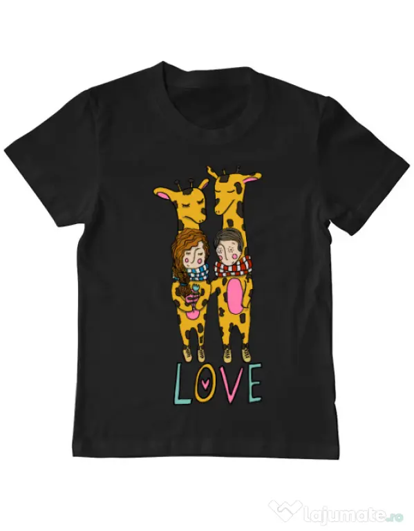 Tricou ADLER copil Giraffes love Negru