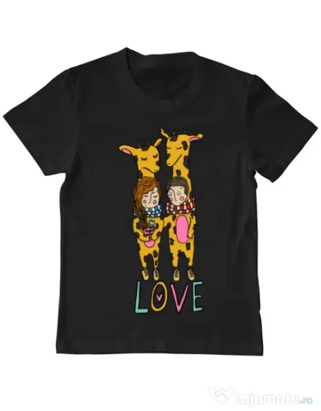 Tricou ADLER copil Giraffes love Negru