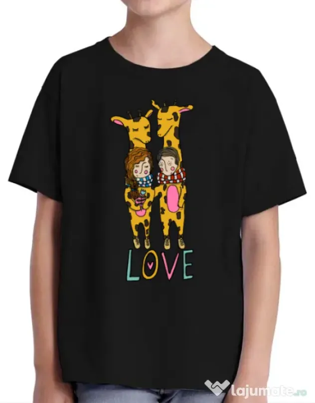 Tricou ADLER copil Giraffes love Negru