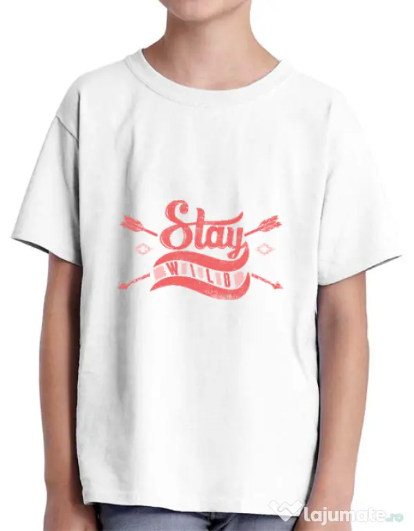 Tricou ADLER copil Stay wild Alb