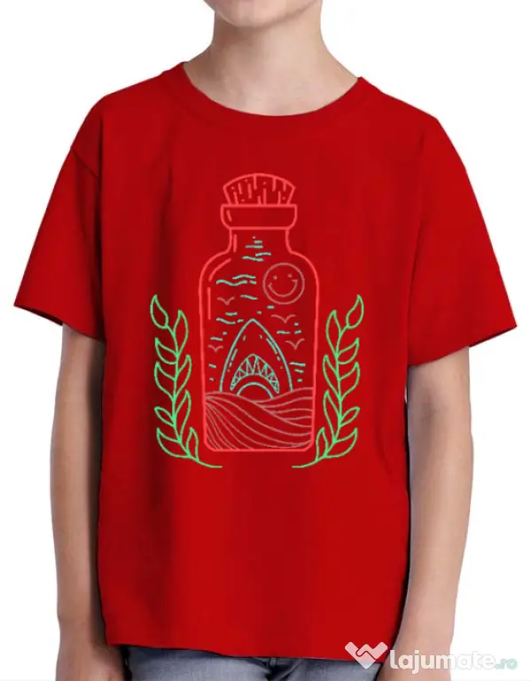 Tricou ADLER copil Shark in a bottle Rosu