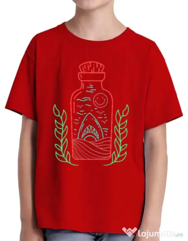 Tricou ADLER copil Shark in a bottle Rosu