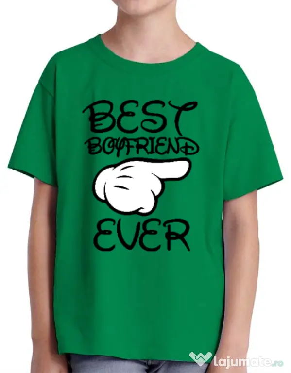 Tricou ADLER copil Best boyfriend ever Verde mediu